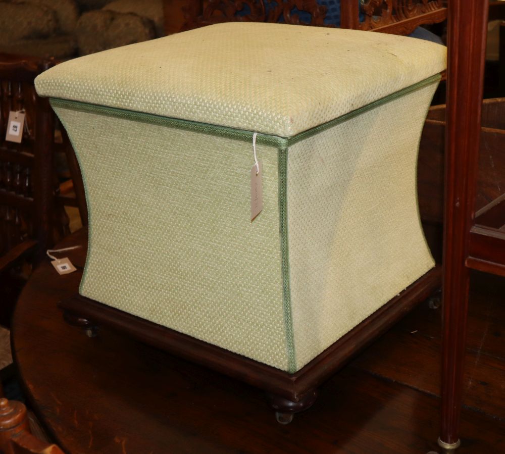 A Victorian upholstered box seat stool, W.50cm, D.48cm, H.46cm